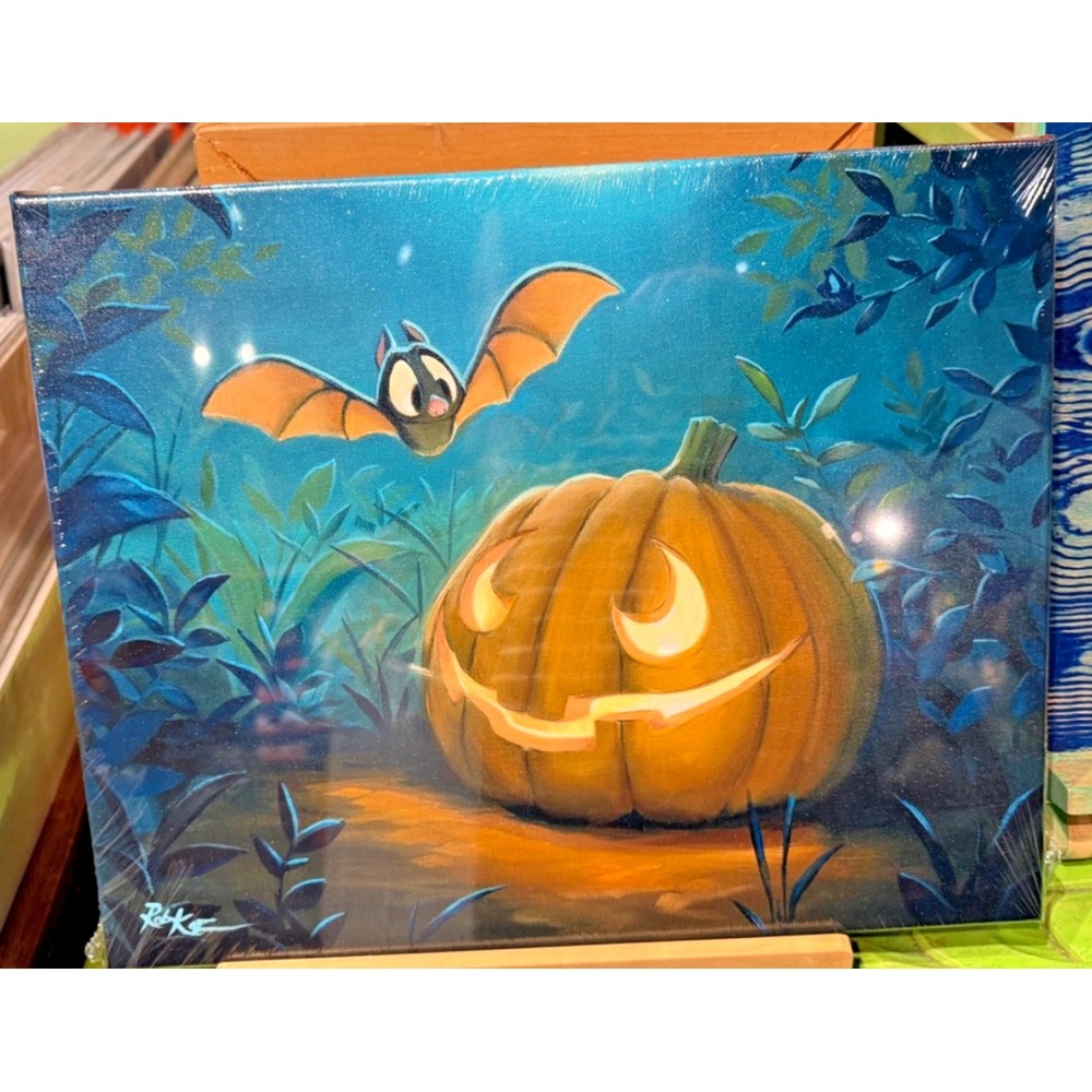 Disney Parks Rob Kaz Jack-O-Lantern Canvas 12x16" Pumpkin Bat Halloween NEW